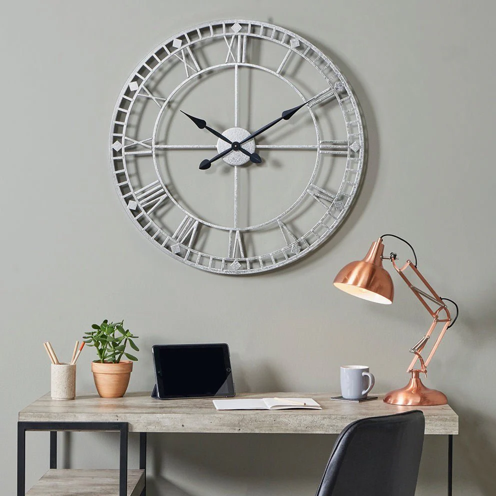 Antique Silver Metal Wall Clock (80cm) - Image 2