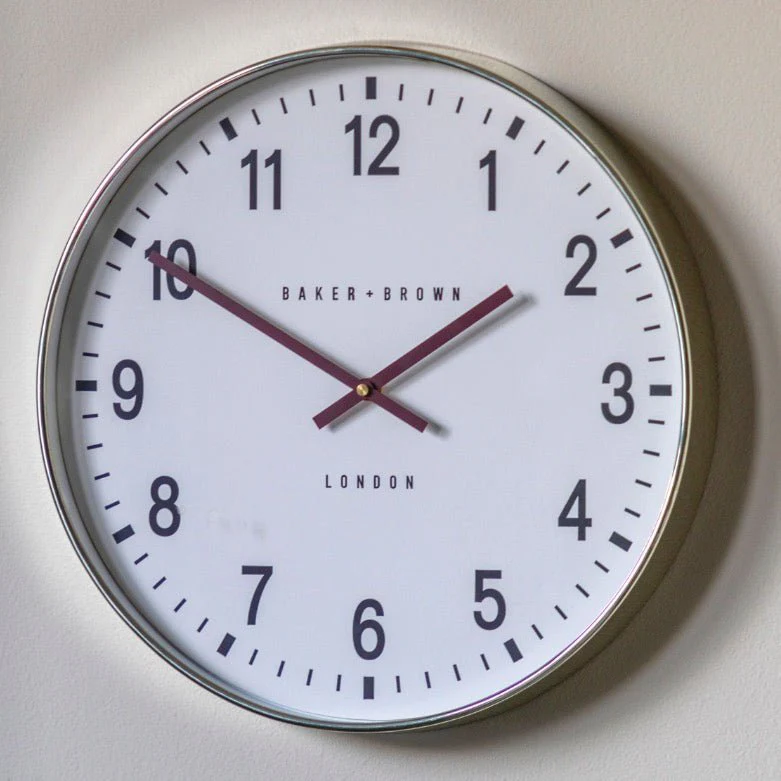 Baker & Brown Cambridge Wall Clock - Chrome (40cm) - Image 3