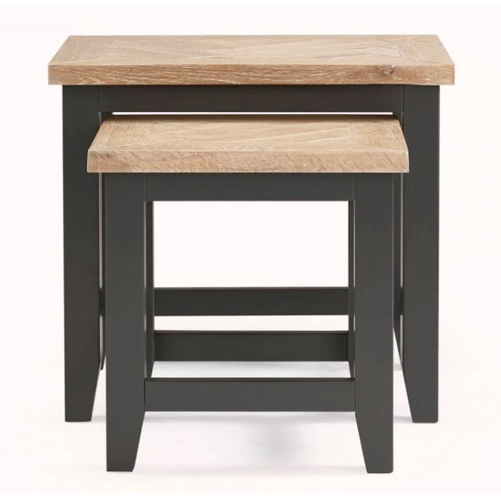 Bordeaux Nest of 2 Tables with Parquet Top - Dark Grey - Image 3