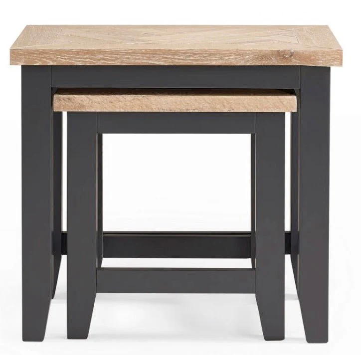 Bordeaux Nest of 2 Tables with Parquet Top - Dark Grey - Image 4