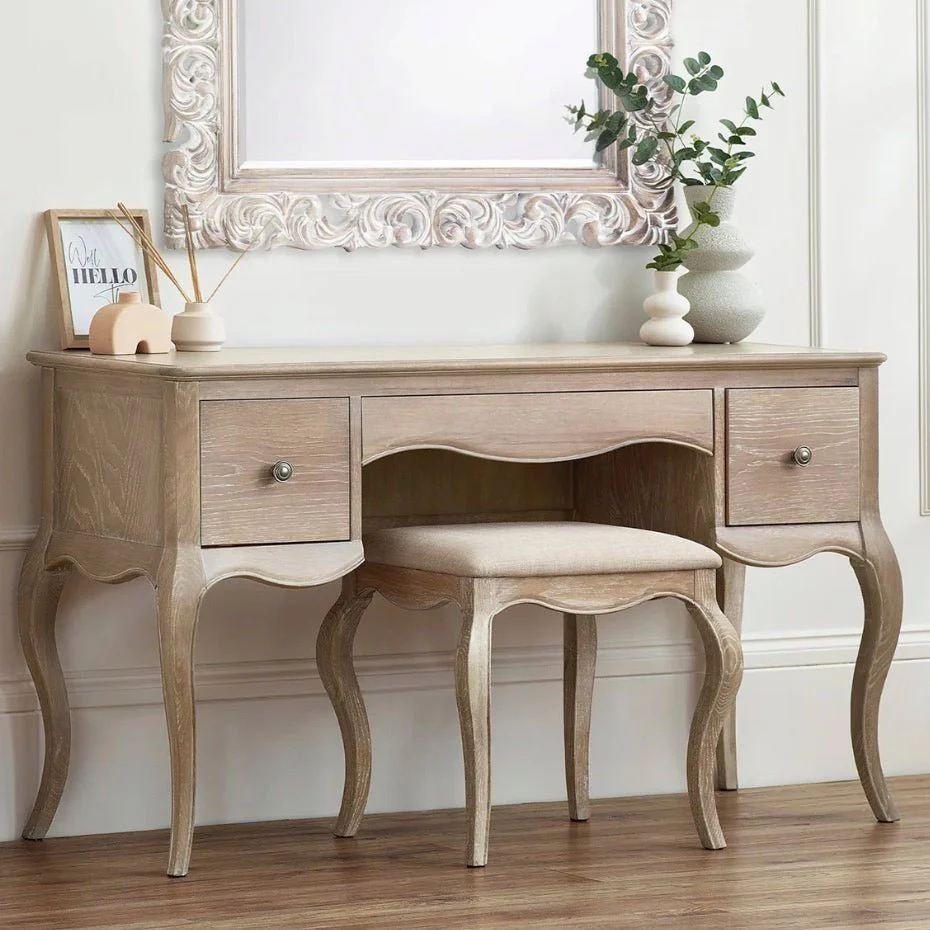 Camille Dressing Table & Stool - Limed Oak - Image 3