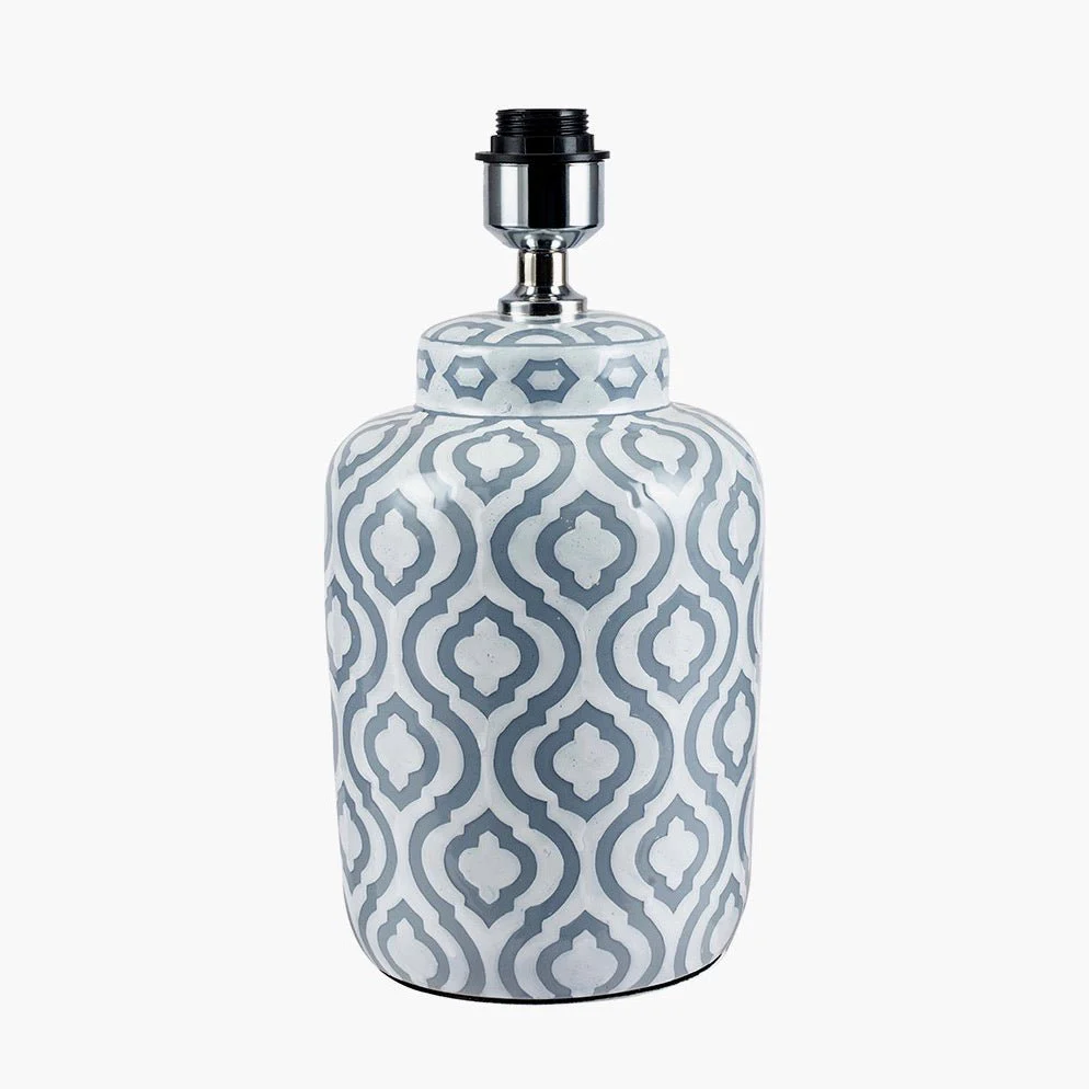 Celia Grey and White Pattern Ceramic Lamp - Ivory Shade - Image 7
