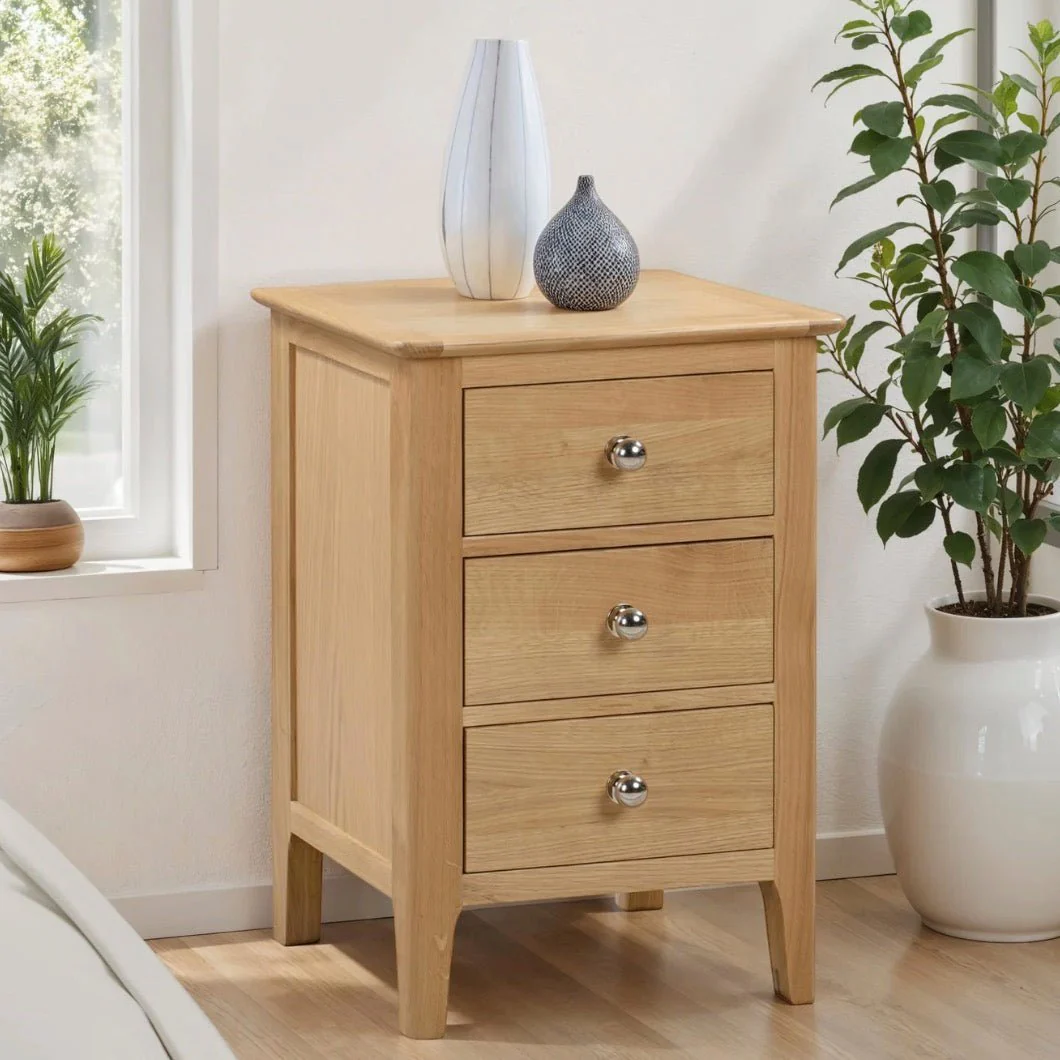 Cotswold Oak 3 Drawer Bedside Table