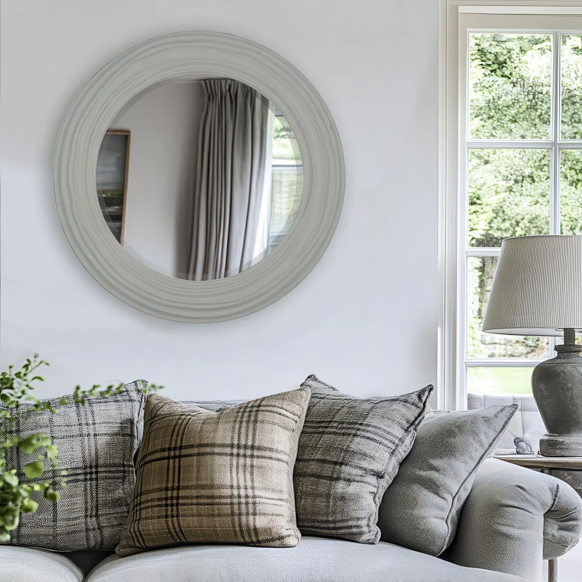 Cumbria Round Wall Mirror - 60cm - Light Grey