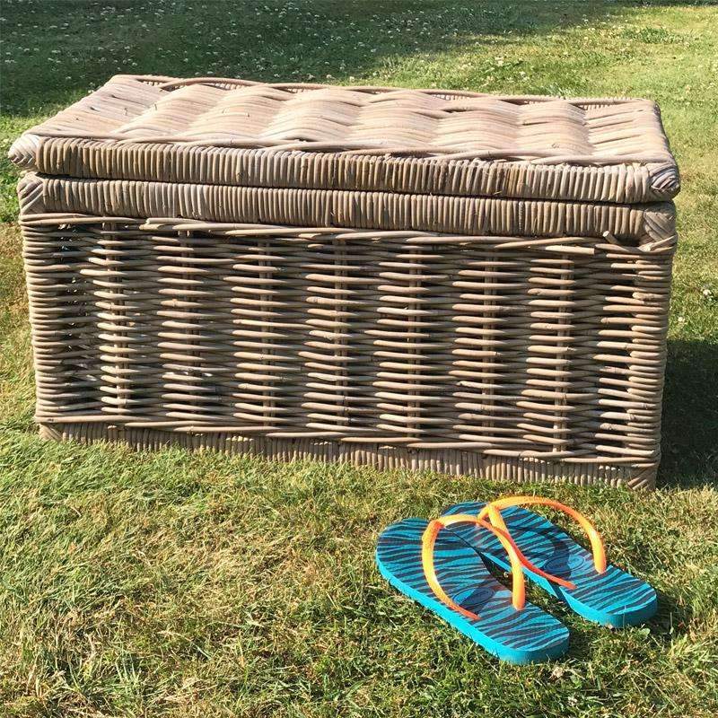 Grey Rectangle Wicker Lidded Storage Chest with Handles - Small - Image 10