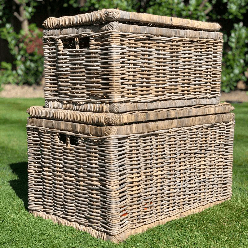 Grey Rectangle Wicker Lidded Storage Chests with Handles - Set of 2 - Image 6