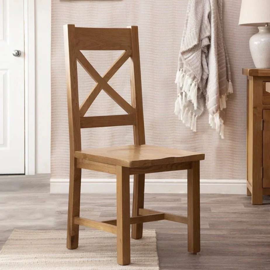 Kirdford Oak Cross Back Chair - Wooden Seat (Pair)