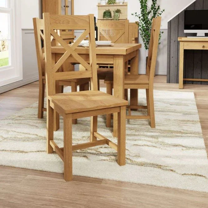 Kirdford Oak Cross Back Chair - Wooden Seat (Pair) - Image 7