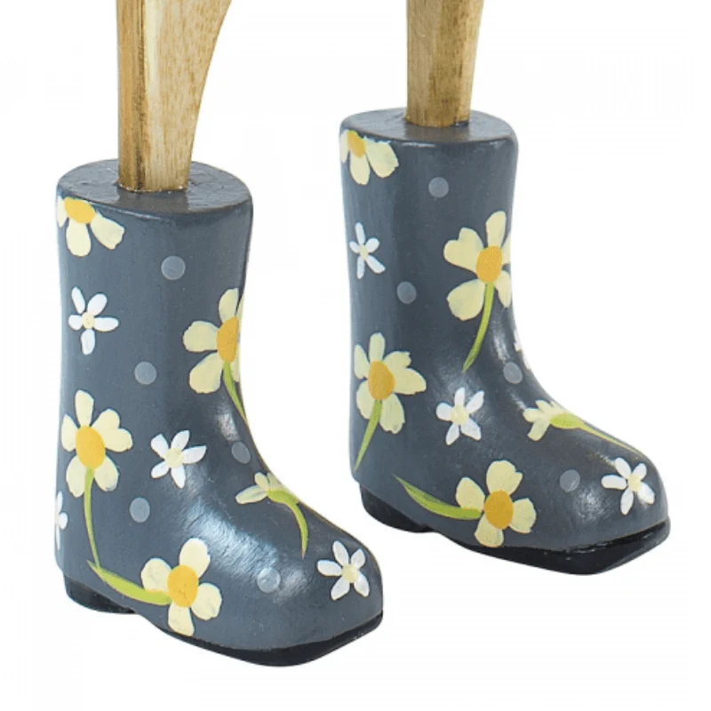 Large Wooden Duck in Floral Welly Boots - Grey - Image 3