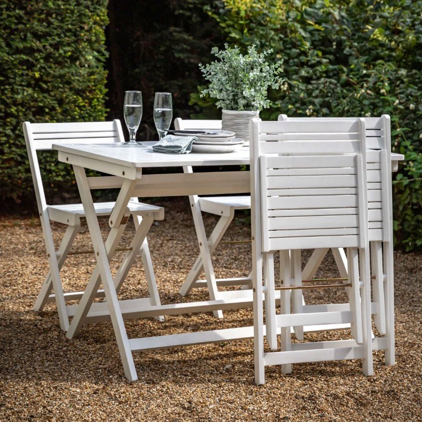 Lindos Folding 4 Seater Dining Set - White - Image 2
