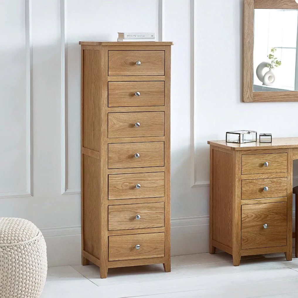 Mallory Oak 7 Drawer Tallboy Chest of Drawers - Image 7