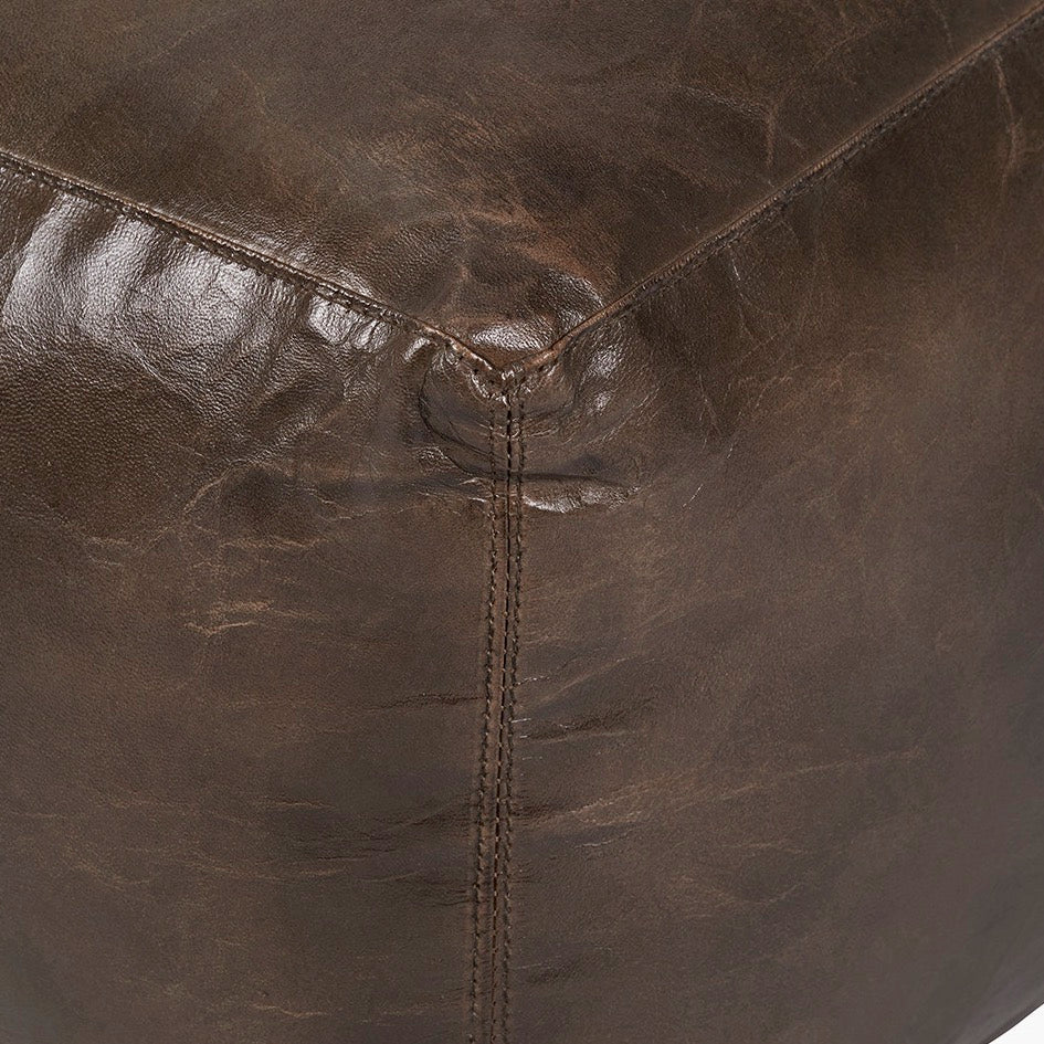 Matteo Leather Square Pouffe - Peppercorn - Image 7