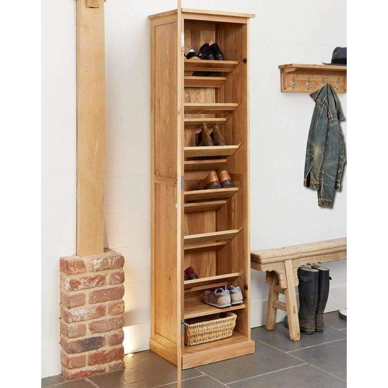 Mobel Oak Tall Narrow Shoe Storage Cupboard - Image 5