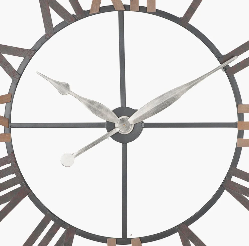 Natural Wood and Antique Grey Extra Large Wall Clock (120cm) - Image 3