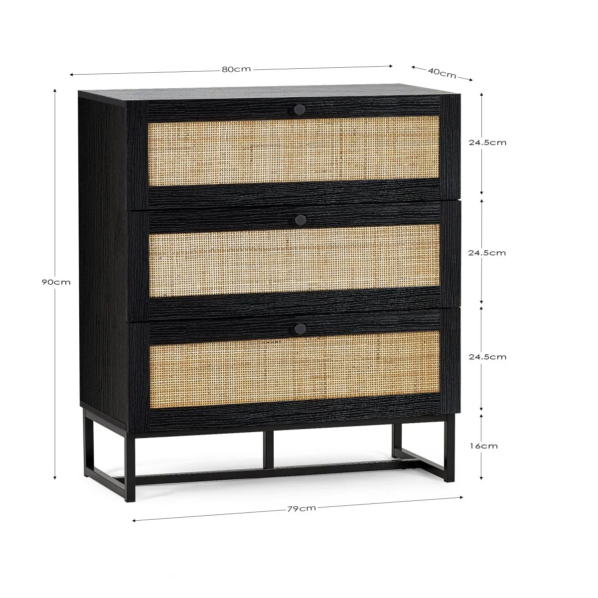 Padstow 3 Drawer Chest - Black - Image 5