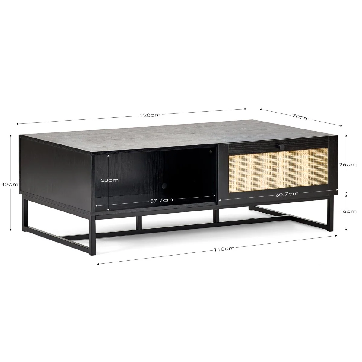 Padstow Coffee Table with 2 Drawers - Black - Image 9