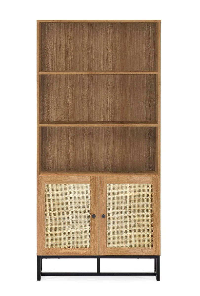 Padstow Tall Bookcase with Low Cupboard - Oak - Image 4