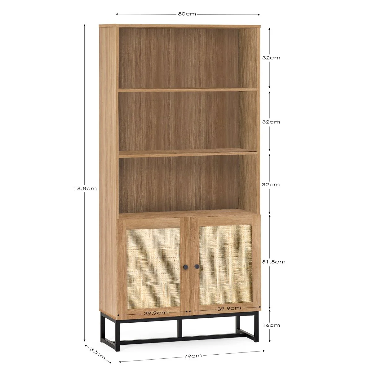 Padstow Tall Bookcase with Low Cupboard - Oak - Image 6