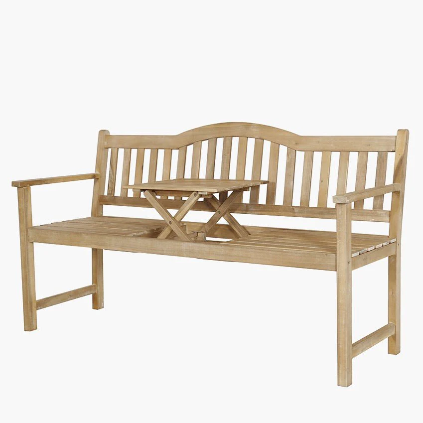 Richmond Outdoor Bench with Pop Up Table - Light Teak - Image 3