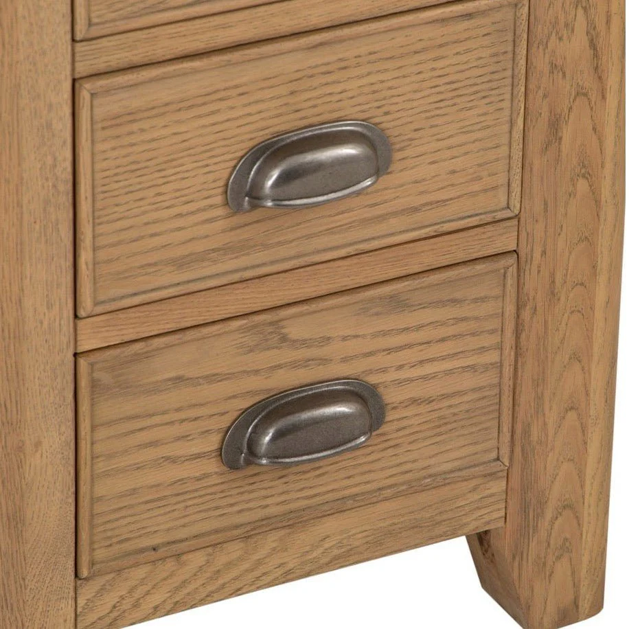 Rusper Oak 3 Drawer Bedside Table - Large - Image 4