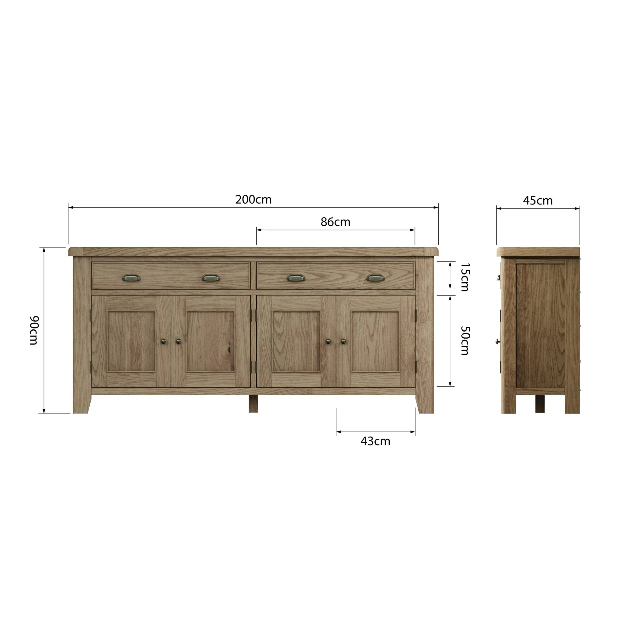 Rusper Oak 4 Door Large Sideboard - Image 18