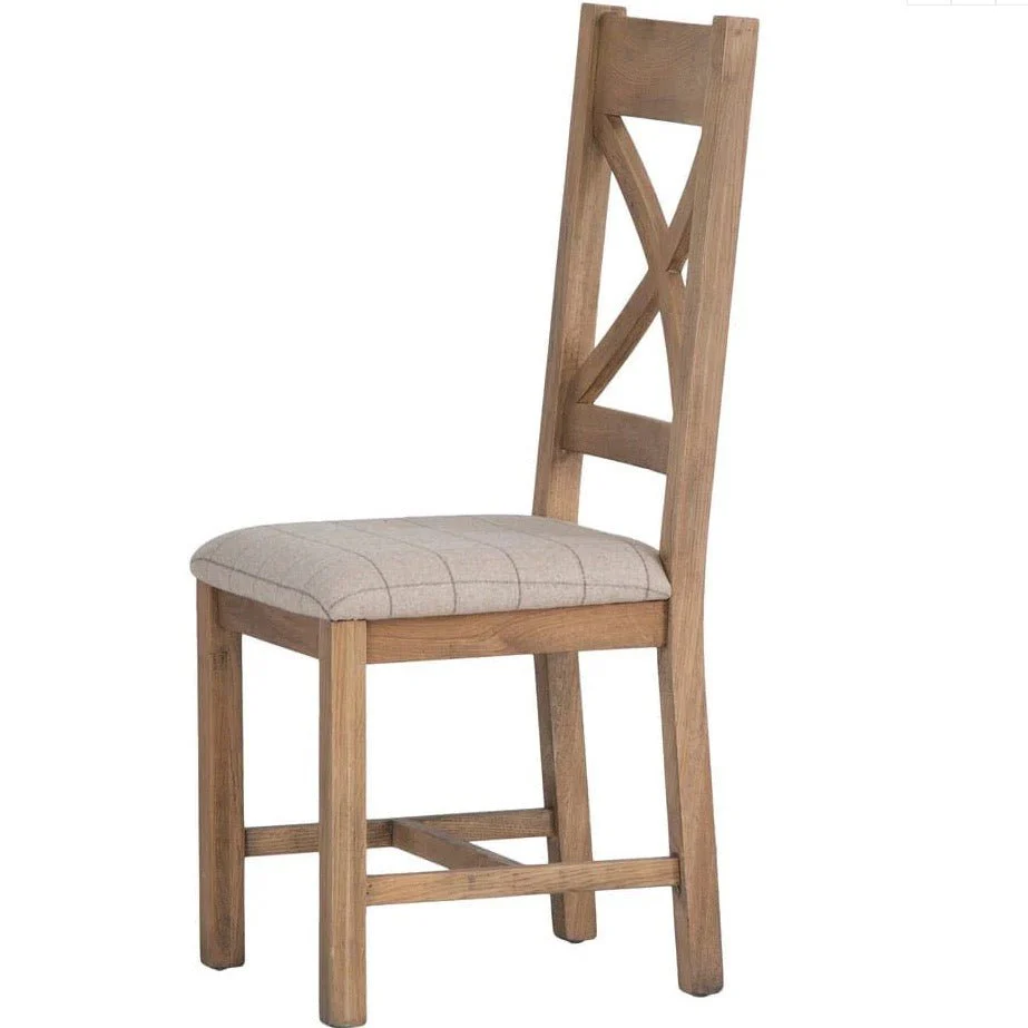 Rusper Oak Cross Back Fabric Dining Chair - Natural Check (Pair) - Image 8
