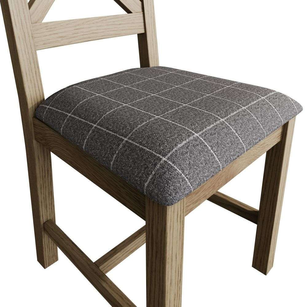 Rusper Oak Cross Back Fabric Dining Chair - Grey Check (Pair) - Image 5