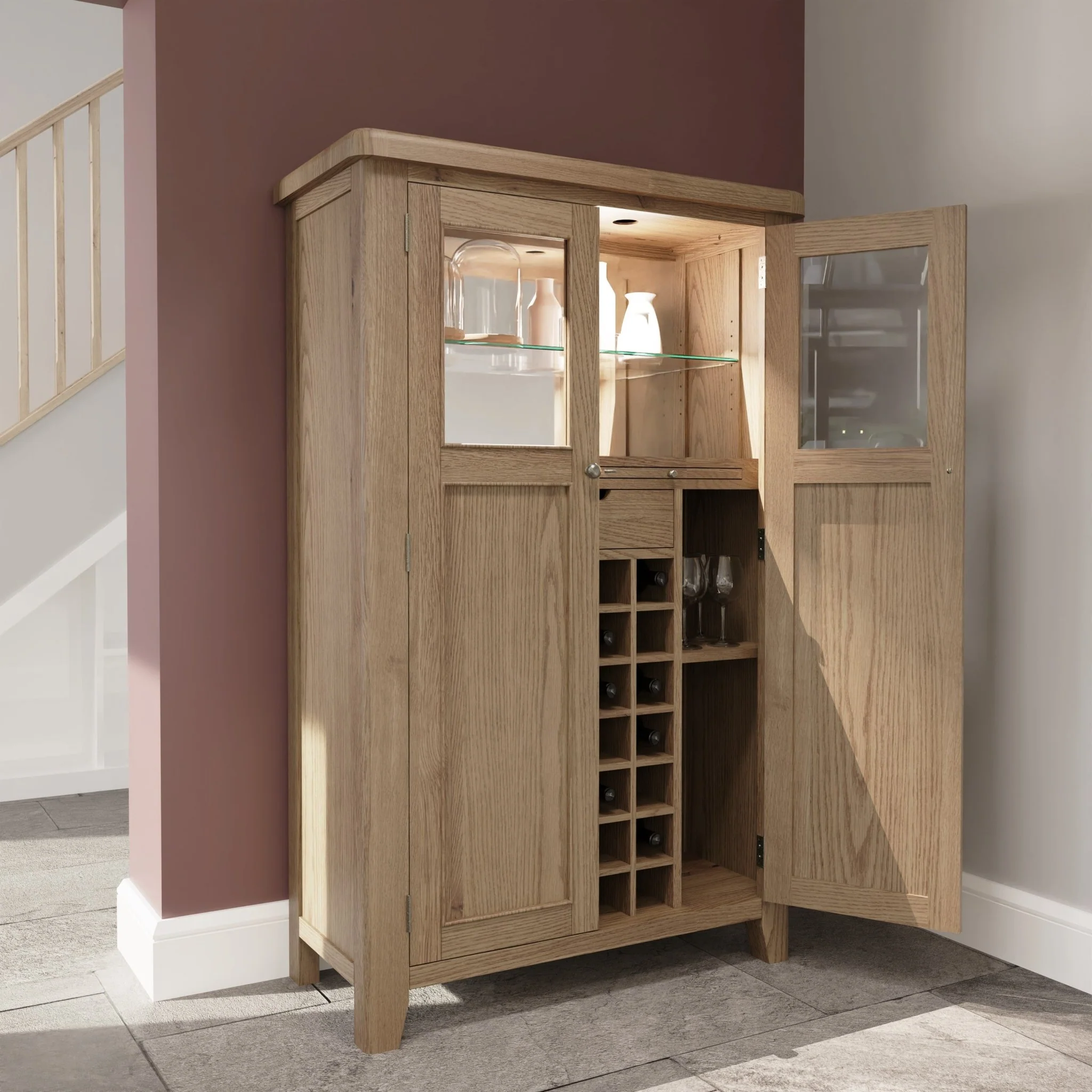Rusper Oak Drinks Cabinet Cupboard - Image 4