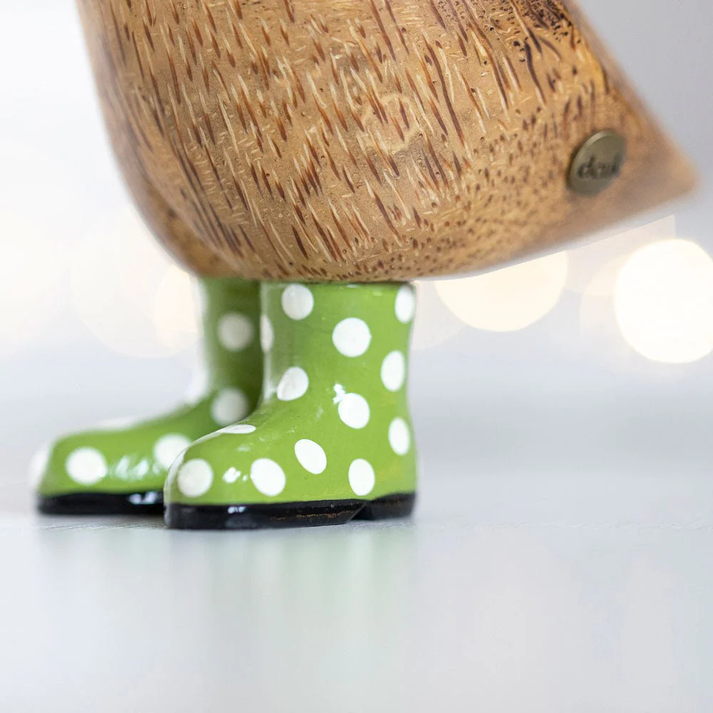 Wooden Ducky in Green and White Spotty Wellies - Image 4