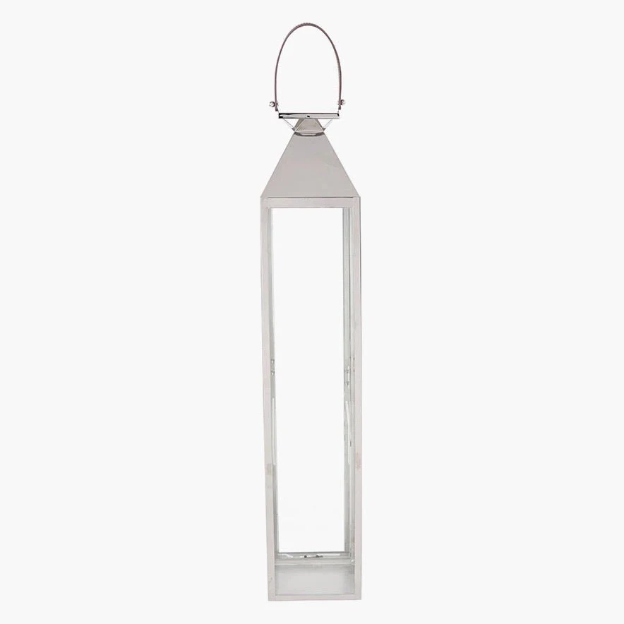 Tall Silver Stainless Steel Glass Lantern - Large - Image 5