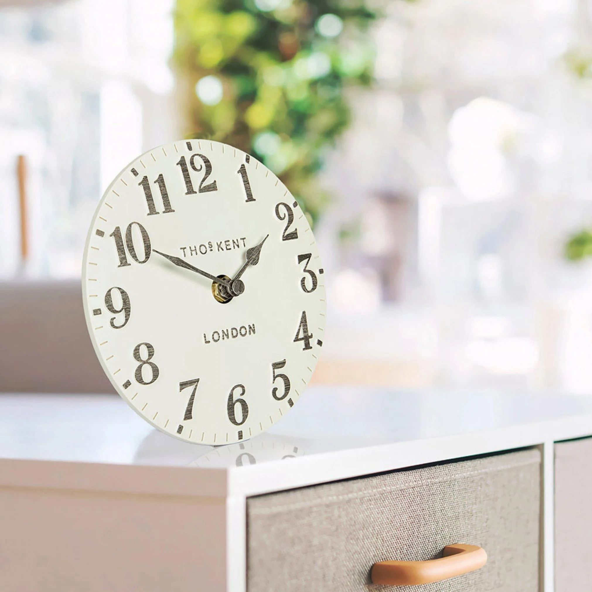Thomas Kent Arabic Mantel Clock - Limestone (15cm/6") - Image 2
