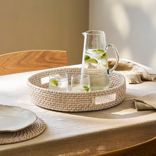Wittering Rattan Round Tray - White