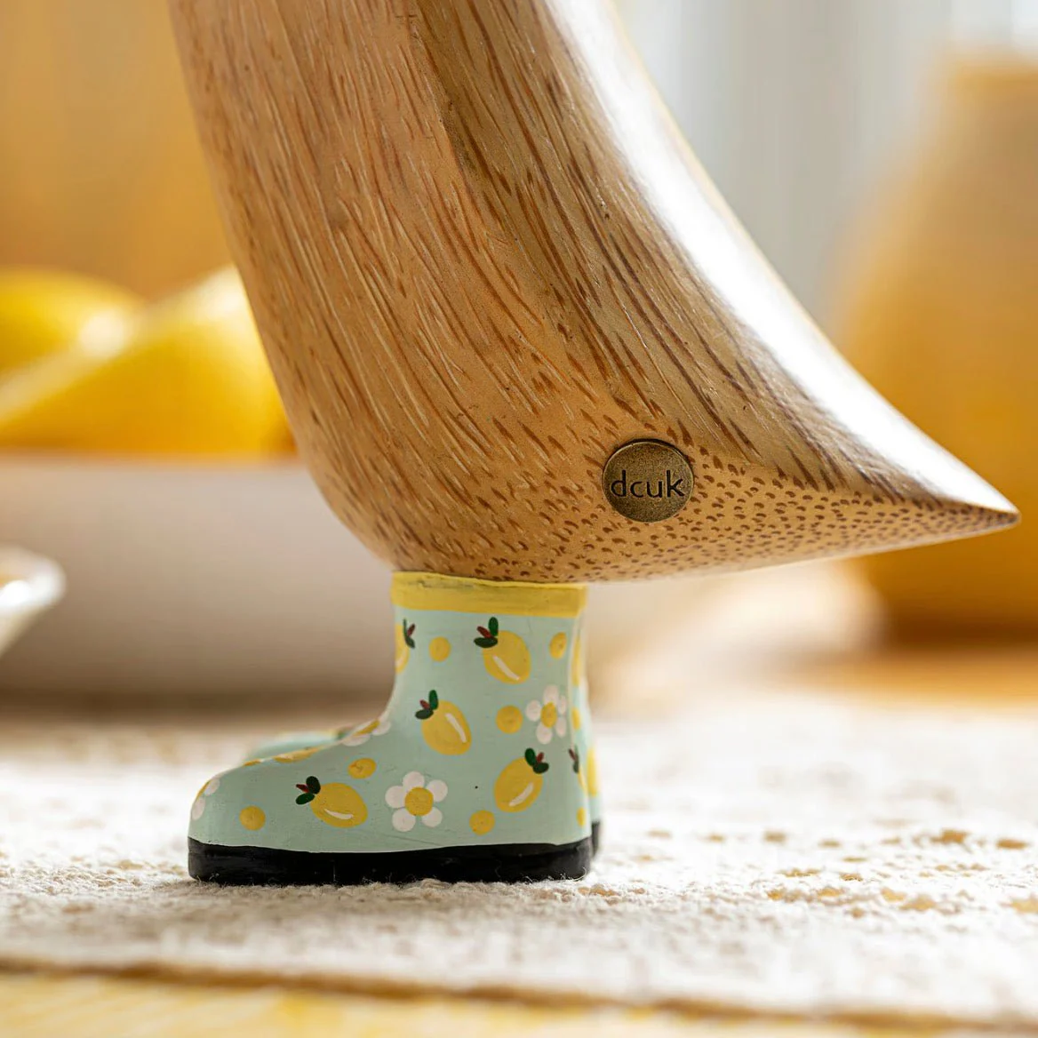 Wooden Duckling in Welly Boots - Lemon Print - Image 4