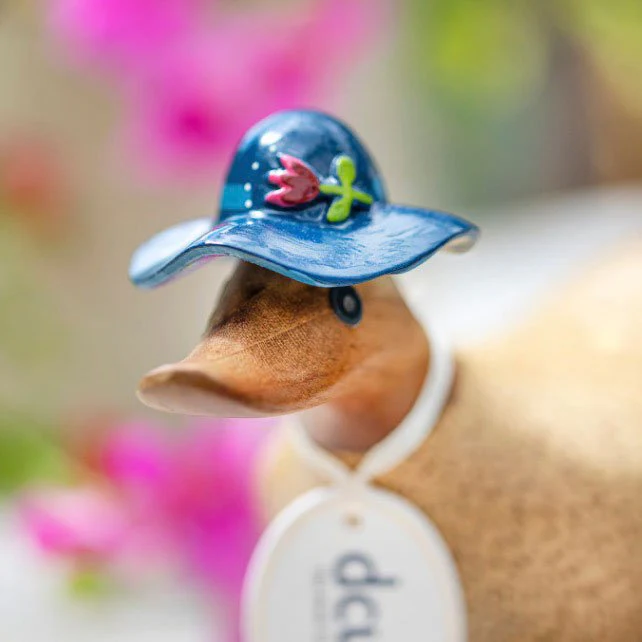 Wooden Ducky with Floral Hat & Welly Boots - Blue - Image 2